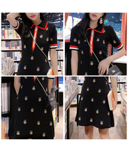 Load image into Gallery viewer, Summer 2019 new women's doll collar bee embroidered knit dress a generation of 8047