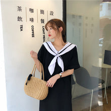 Load image into Gallery viewer, 2019 Korean version of new women's loose navy tie long T-shirt dress