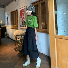 Load image into Gallery viewer, 2019 New Korean Women's Suit Cartoon Hundred Sets Printed Loose Short Sleeve T-shirt + Big Half-length Skirt 2510