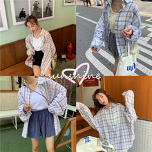 Load image into Gallery viewer, 2019 new women's solid color vest+elastic waist drawstring wide leg shorts+sunscreen plaid shirt