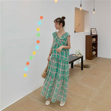 Load image into Gallery viewer, Summer 2019 New Ladies'Lotus Leaf Edge V-collar Sleeveless Chequered Dress 8893