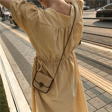 Load image into Gallery viewer, New women's dress of 2019 V-neck, short sleeve, plaid, retro foam sleeve, loose waist tie dress