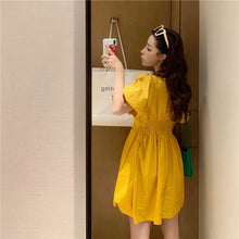 Load image into Gallery viewer, 2019 new Korean version of solid color bubble sleeve wrinkle irregular dress fashion design slim skirt 9935