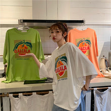 Load image into Gallery viewer, Korean version of loose fruit letters printed round neck long short sleeve T-shirt 8615