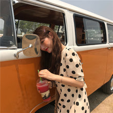 Load image into Gallery viewer, 2019 new retro wave printing high waist lace chiffon dress temperament V neck short sleeve slim dress