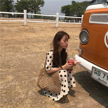Load image into Gallery viewer, 2019 new retro wave printing high waist lace chiffon dress temperament V neck short sleeve slim dress