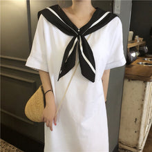 Load image into Gallery viewer, 2019 Korean version of new women's loose navy tie long T-shirt dress
