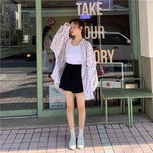 Load image into Gallery viewer, 2019 new women's solid color vest+elastic waist drawstring wide leg shorts+sunscreen plaid shirt