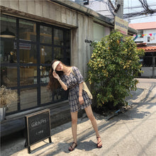 Load image into Gallery viewer, New Women's Chequered Casual Dresses Shorts V-neck Pants for Belt 8839