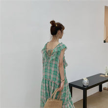 Load image into Gallery viewer, Summer 2019 New Ladies'Lotus Leaf Edge V-collar Sleeveless Chequered Dress 8893