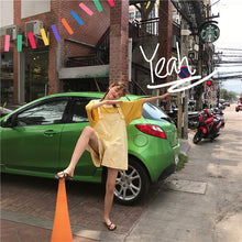 Load image into Gallery viewer, 2019 new ladies striped T-shirt+black strap wide leg shorts two-piece 8850