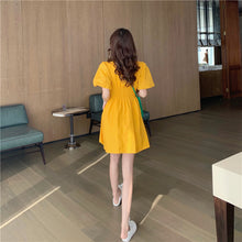 Load image into Gallery viewer, 2019 new Korean version of solid color bubble sleeve wrinkle irregular dress fashion design slim skirt 9935