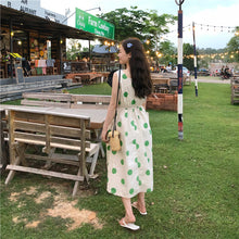 Load image into Gallery viewer, Han Feng sleeveless pocket color wave point skirt+tie dress girlfriends 5866