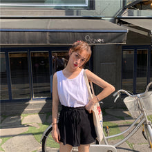 Load image into Gallery viewer, 2019 new women's solid color vest+elastic waist drawstring wide leg shorts+sunscreen plaid shirt
