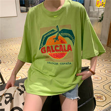 Load image into Gallery viewer, Korean version of loose fruit letters printed round neck long short sleeve T-shirt 8615