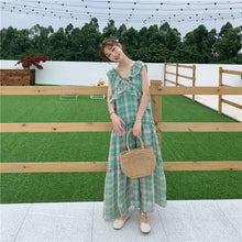 Load image into Gallery viewer, Summer 2019 New Ladies'Lotus Leaf Edge V-collar Sleeveless Chequered Dress 8893