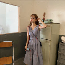 Load image into Gallery viewer, 2019 new mesh dress women sleeveless temperament small fresh drawstring strap vest dress 9809