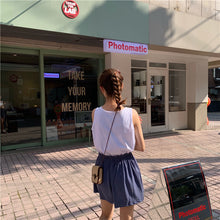 Load image into Gallery viewer, 2019 new women's solid color vest+elastic waist drawstring wide leg shorts+sunscreen plaid shirt