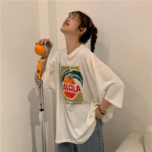 Load image into Gallery viewer, Korean version of loose fruit letters printed round neck long short sleeve T-shirt 8615