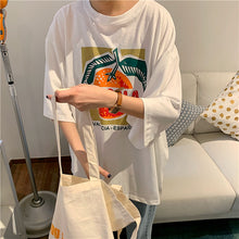 Load image into Gallery viewer, Korean version of loose fruit letters printed round neck long short sleeve T-shirt 8615