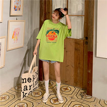 Load image into Gallery viewer, Korean version of loose fruit letters printed round neck long short sleeve T-shirt 8615