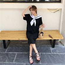 Load image into Gallery viewer, 2019 Korean version of new women's loose navy tie long T-shirt dress