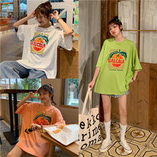 Load image into Gallery viewer, Korean version of loose fruit letters printed round neck long short sleeve T-shirt 8615