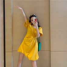 Load image into Gallery viewer, 2019 new Korean version of solid color bubble sleeve wrinkle irregular dress fashion design slim skirt 9935