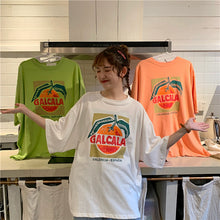 Load image into Gallery viewer, Korean version of loose fruit letters printed round neck long short sleeve T-shirt 8615
