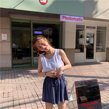 Load image into Gallery viewer, 2019 new women's solid color vest+elastic waist drawstring wide leg shorts+sunscreen plaid shirt