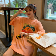 Load image into Gallery viewer, Korean version of loose fruit letters printed round neck long short sleeve T-shirt 8615