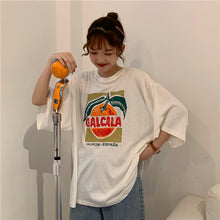 Load image into Gallery viewer, Korean version of loose fruit letters printed round neck long short sleeve T-shirt 8615
