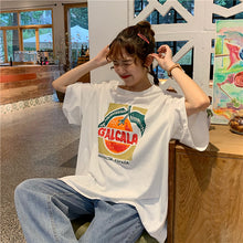 Load image into Gallery viewer, Korean version of loose fruit letters printed round neck long short sleeve T-shirt 8615