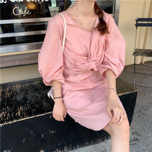 Load image into Gallery viewer, 2019 new women's dress female summer Korean temperament loose slim lantern sleeve retro skirt
