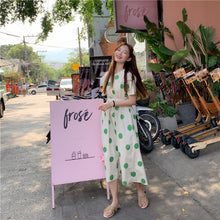 Load image into Gallery viewer, Han Feng sleeveless pocket color wave point skirt+tie dress girlfriends 5866