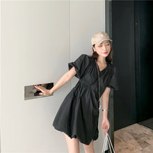 Load image into Gallery viewer, 2019 new Korean version of solid color bubble sleeve wrinkle irregular dress fashion design slim skirt 9935