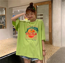 Load image into Gallery viewer, Korean version of loose fruit letters printed round neck long short sleeve T-shirt 8615