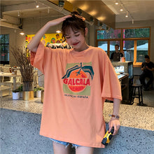 Load image into Gallery viewer, Korean version of loose fruit letters printed round neck long short sleeve T-shirt 8615