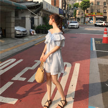 Load image into Gallery viewer, 2019 new women's bright shoulder dress changeable fairy waist slim temperament skirt