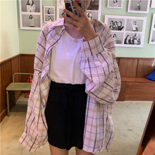 Load image into Gallery viewer, 2019 new women's solid color vest+elastic waist drawstring wide leg shorts+sunscreen plaid shirt