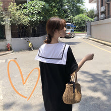 Load image into Gallery viewer, 2019 Korean version of new women's loose navy tie long T-shirt dress