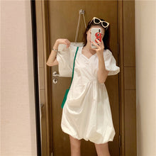 Load image into Gallery viewer, 2019 new Korean version of solid color bubble sleeve wrinkle irregular dress fashion design slim skirt 9935