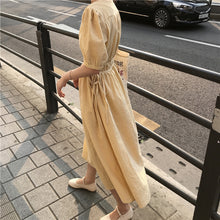 Load image into Gallery viewer, New women's dress of 2019 V-neck, short sleeve, plaid, retro foam sleeve, loose waist tie dress