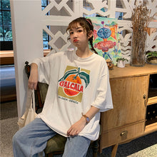 Load image into Gallery viewer, Korean version of loose fruit letters printed round neck long short sleeve T-shirt 8615