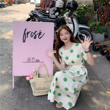 Load image into Gallery viewer, Han Feng sleeveless pocket color wave point skirt+tie dress girlfriends 5866