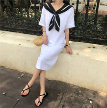 Load image into Gallery viewer, 2019 Korean version of new women's loose navy tie long T-shirt dress