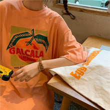 Load image into Gallery viewer, Korean version of loose fruit letters printed round neck long short sleeve T-shirt 8615