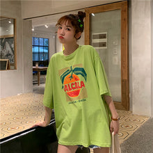 Load image into Gallery viewer, Korean version of loose fruit letters printed round neck long short sleeve T-shirt 8615