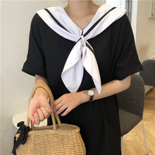 Load image into Gallery viewer, 2019 Korean version of new women's loose navy tie long T-shirt dress