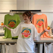 Load image into Gallery viewer, Korean version of loose fruit letters printed round neck long short sleeve T-shirt 8615